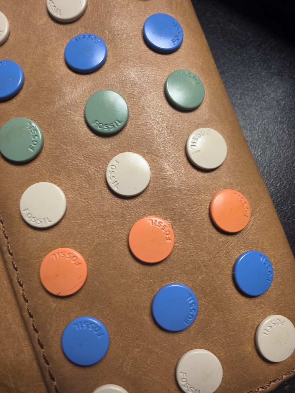 Fossil Tan Leather Wallet with Colorful Stud Accents